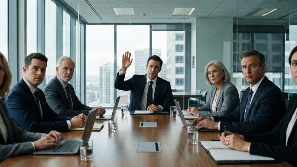 Líder escuchando a un empleado en una reunión de estrategia, fomentando la seguridad psicológica