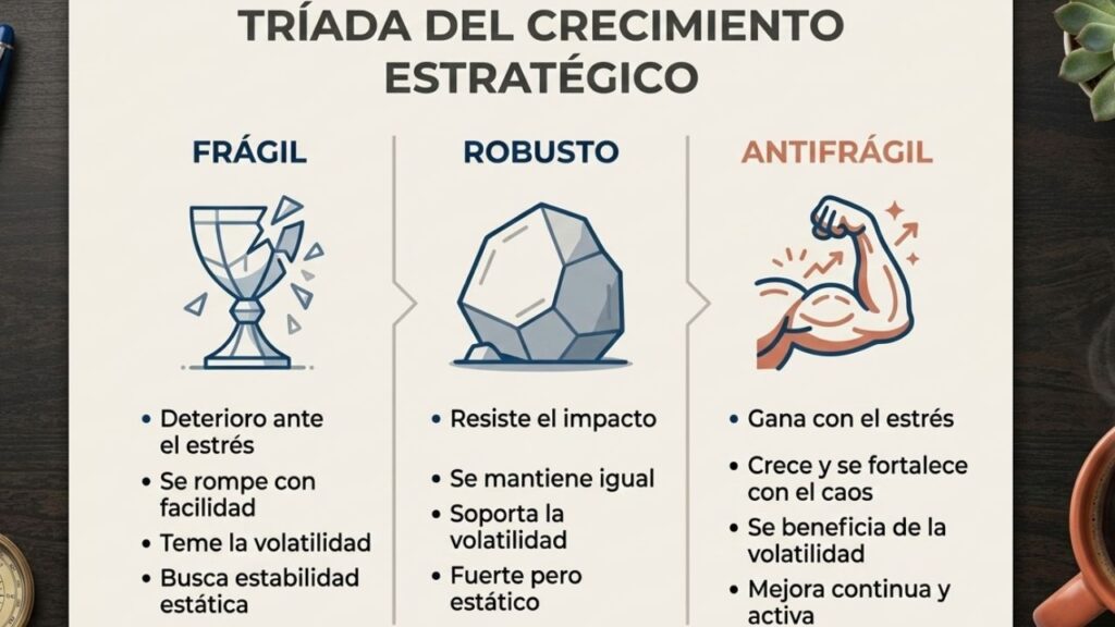 Comparativa de los estados de Taleb: Frágil, Robusto y Antifrágil aplicados a la empresa